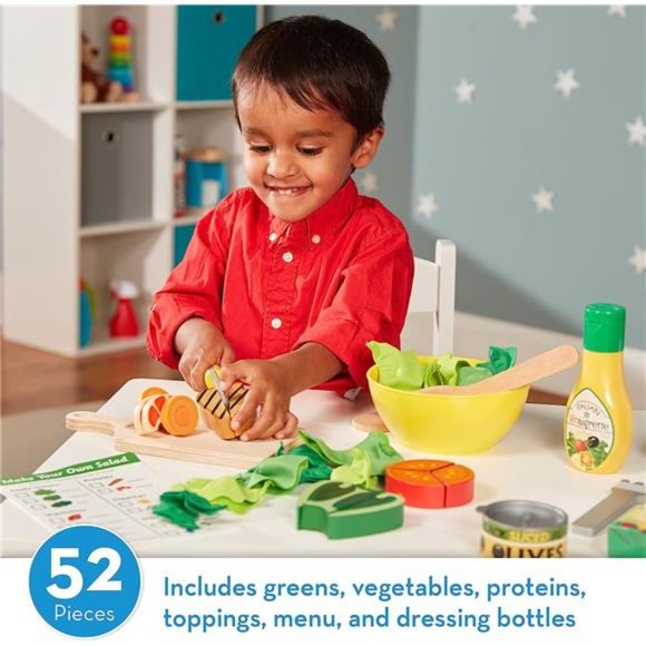 Slice and Toss Salad Play Set – 52 Wooden and Felt Pieces , Green - Pretend Food - Picture 4 of 6